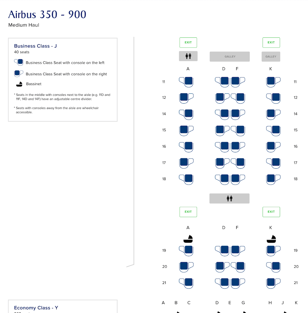 싱가포르 항공 비지니스 좌석맵 A350 중장거리